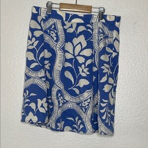 Marine Layer Blue and Cream Floral A-Line Skirt